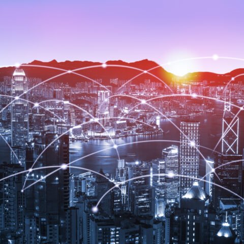 Hong Kong city skyline networking connection concept, modern filter effect Hong Kong city skyline networking connection concept, modern filter effect