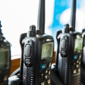 Many walkie-talkies stand in the chargers and charge. Many walkie-talkies stand in the chargers and charge.